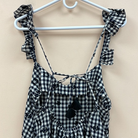 NWT Madewell Gingham Print Ruffle Hem Tent Midi Dress Preppy Black White Size 10 - Picture 9 of 14